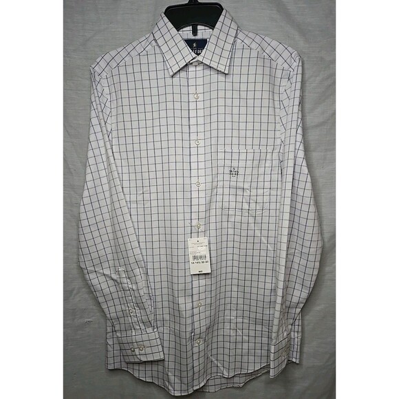 Stafford Sweat Repel Long Sleeve Button Shirt, Berg Blue Plaid, 14-14½ x 32-33 - Picture 1 of 6